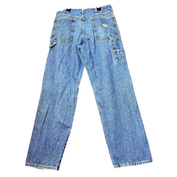 Wrangler Carpenter Blue Jeans Mens 34x32 Authentic Relaxed Denim Work Rugged - Picture 3 of 16